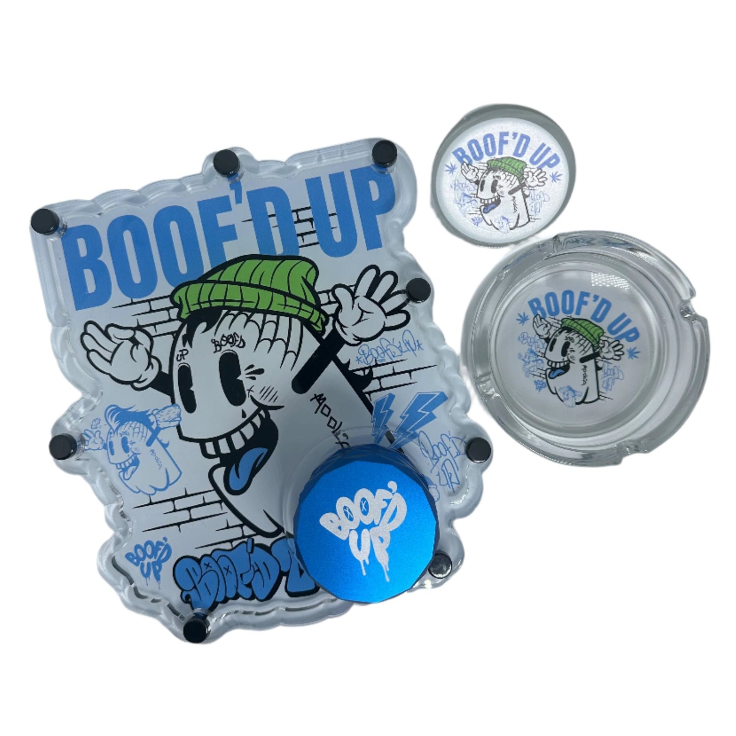 Boof’d Up Rolling Tray, Ash Tray, Grinder, Glass Jar Combo
